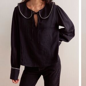 Black Blouse with White Trim